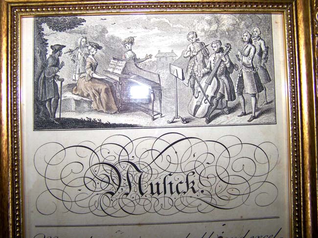 An 18th century engraving entitled "Music" published in London in 1741 by George Bickhham